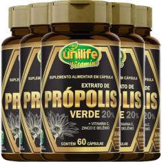 Kit 5 Própolis Verde + Vitamina C Zinco e Selênio Unilife 60 cápsulas