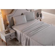 Jogo de Cama Lençol Casal Super King 4 Peças Cinza Liso 100% Algodão -
