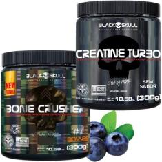 Black Skull Creatina Turbo Pote 300g + Pré Treino Bone Crusher 300g , 