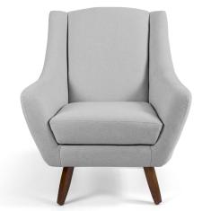 Poltrona Decorativa Sala de Estar Pés de Madeira Naomi Algodão Poliéster Cru - Gran Belo