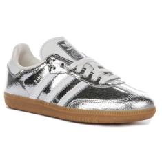adidas Originals Tênis feminino Samba, Prata metálico/calçado branco/branco central, 38