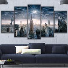 Quadro Decorativo Cidade2 5 peças 130x65 cm em tecido
