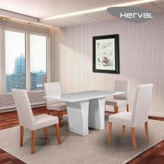 Mesa De Jantar Herval Denver Com 4 Cadeiras, 140 X 90 Cm, Off White