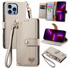 Capa linda capa carteira compatível com iPhone 13 Pro Max, capa flip de couro PU premium com porta-cartões [capa interna de TPU à prova de choque] Capa de telefone com bloqueio de RFID para mulheres e