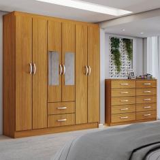 Guarda-Roupa Casal Riley 6 Portas 2 Gavetas e Espelho com Cômoda 10 Gavetas Cinamomo - Panorama Móveis