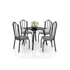 Conjunto De Mesa Lotus 75cm Com 4 Cadeiras 121 Preto Platina Artefamol