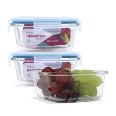 Kit Conjunto 3 Potes Vidro Hermético Tampa Plástico Marmita Mantimento