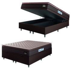Cama Box Baú Casal Queen Colchão Espuma D33 Pillow Top Millenium 158x198x60cm Suede Marrom Hellen