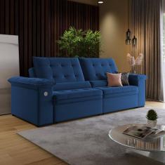 Sofá 3 Lugares Retrátil Reclinável 230cm Veludo Khalifa Wood Estofados