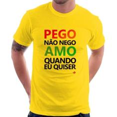 Camiseta Pego não nego, amo quando eu quiser - Foca na Moda, Amarelo, 