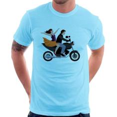 Camiseta Moto Casal - Foca na Moda, Azul bebê, G