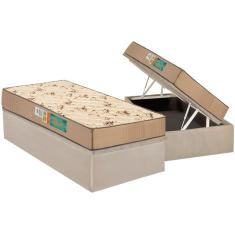 Cama Box Baú Solteiro: Colchão Espuma Polar D33 Pérola + Base crc Suede Clean(88x188)