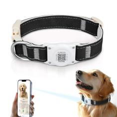 Coleira para cães Airtag QR Code - IP68 à prova d'água integrada Air Tag Suporte de coleira para cães ID - Perfil online de animais de estimação grátis - Cânhamo de algodão natural durável - Serve