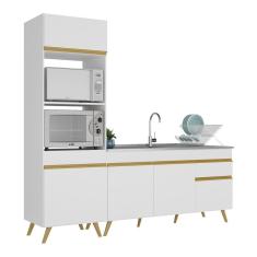 Armário De Cozinha Compacta 212cm V2078 Branco Dourado