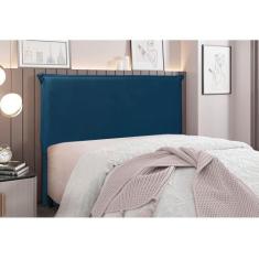 Cabeceira Cama Box Queen 160 cm Garden Veludo S04 - D'Rossi, Azul Mari