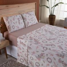 Lençol Solteiro Malha fio Penteado Algodão 3 Pçs Rosa Escuro