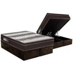 Cama Box Baú Queen Colchão Anatômico Ortobom Ortopédico Light + Base Crc Suede Brown(158x198)