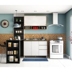 Cozinha Completa 4 Peças com Bancada Mesa Gourmet Armário Aéreo e Balcão de Pia Luciane Móveis