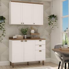 Cozinha Modulada 2 Peças com Balcão e Armário Aéreo e Tampo Provençal Branco/Ébano