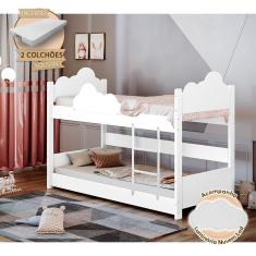 Beliche Solteiro Montessoriana Nuvem Erika Com Colchões Branca Incluso Luminária Led - Branco