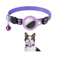Coleira Anti Perda Pet De Nylon Com Detalhes Reflexivos E Sininho, Coleira Com Capa de Couro Compativel Com Rastreador Airtag, Ideal Animais Pequenos Gatos E Cães, Possui Fivela De