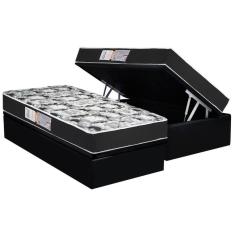 Cama Box Baú Solteiro: Colchão Espuma Luckspuma D28 Celebrity Pro + Base CRC Suede Black(88x188)