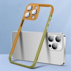 Capa protetora com moldura de cor dupla para iPhone 15 12 13 14 Plus Pro Max transparente para iphone15pro Max capa protetora de câmera, verde cáqui, para iPhone 12