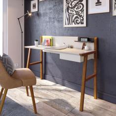 Escrivaninha 1 Gaveta 127cm com Passa Fio Job Imcal Off White