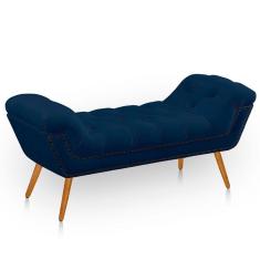 Recamier Estofada Casal King Size Ayla Veludo Cor Azul Marinho