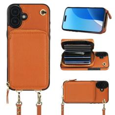 Bocasal Capa tipo carteira transversal para iPhone 16 Plus, capa de couro com bloqueio de RFID com suporte para cartão, capa protetora flip com alça de pulso com zíper para mulheres 5G 6,7 polegadas