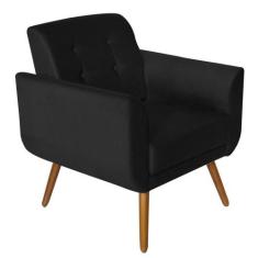 Poltrona Decorativa Pés Palito Agata Suede Preto - Kasa Sofá