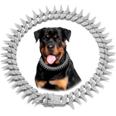 Pimaodog Coleira de corrente de cachorro, colar estilo cravado lateral brilhante diamante cubano coleira para cães de estimação com glitter strass para cães de estimação pequenos, médios e grandes