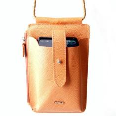 Bolsa Transversal para Celular em Couro Artlux 9056, Pêssego