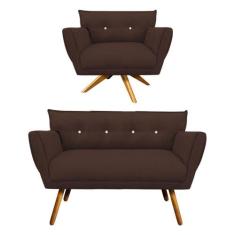 Kit 1 Namoradeira e 1 Poltrona Giratória Anitta Suede Marrom - D' ROSS