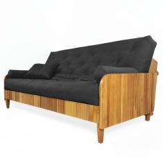 Sofá Cama Paris Ripado Sarja Madeira Nobre - Preto