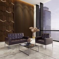 Sofá Para Escritório E Recepção 3 Lugares Corino Isis Marrom