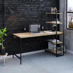 Escrivaninha Mesa Escritório com Estante 4 Prateleiras Estilo Industri