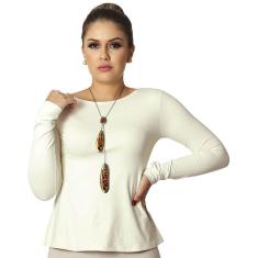Blusa Feminina Manga Longa Palha Decote Canoa  Evasê