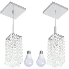 Kit 2 Lustres Pendente De Cristal Acrilico Clearcrillic com Lâmpadas 6000K (Branca Fria)