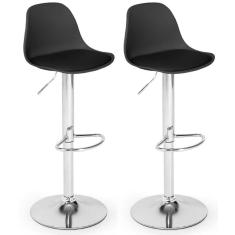 Kit 2 Banqueta Alta Leda Estofada Com Base Giratória E Regulagem De Altura - Preto