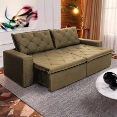 Sofá Cama Bangkok Sem Caixa 2,10m Retrátil e Reclinável Com Molas Velut Bege - King House