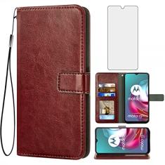 Asuwish Compatível com Moto G30/G20/G10/10 Power 2021 Capa carteira de vidro temperado protetor de tela suporte de cartão acessórios para celular MotoG30 MotoG20 MotoG10 Motorola G 30 20 G10Power