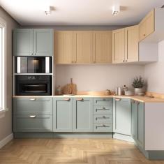 Cozinha Modulada 7 Peças com Tampo 1 Torre 3 Aéreos 3 Balcões Arizona Cabecasa Madeiramadeira Figueira/Menta