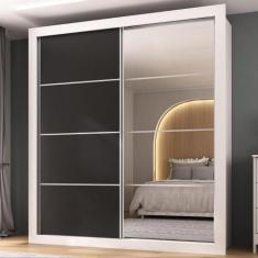Guarda-Roupas Casal com Espelho 2 Portas de Correr 4 Gavetas Alasca Mu