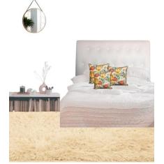 Cabeceira Estofada Butonê material sintético Branco -Cama Box Solteiro