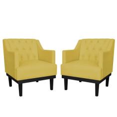 Kit 02 Poltronas Decorativa Clássica Base em Madeira Suede Cores - DS 