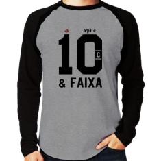 Camiseta Raglan Aqui é 10 e Faixa Manga Longa - Foca na Moda, Cinza, P