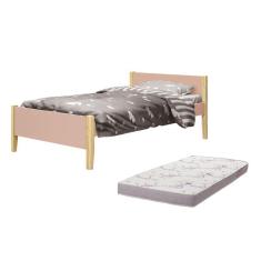 Cama Solteiro Simba Pés Madeira Natural com Colchão D20 - Reller Móveis Rosa Fosco