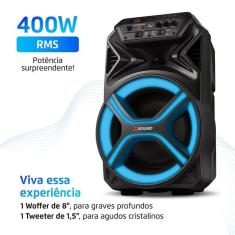 Caixa de Som Amplificada Mondial Bluetooth 5.3 com LED 400W RMS Preto Bivolt - CM-400-L