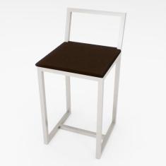 Banqueta Baixa Para Cozinha Branca Assento Estofado Industrial - Don C